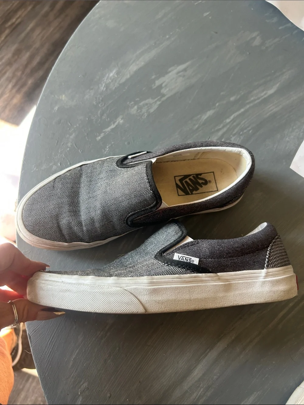 Vans Men's Slip-On Herringbone Canvas Loafers - Gray/Black
